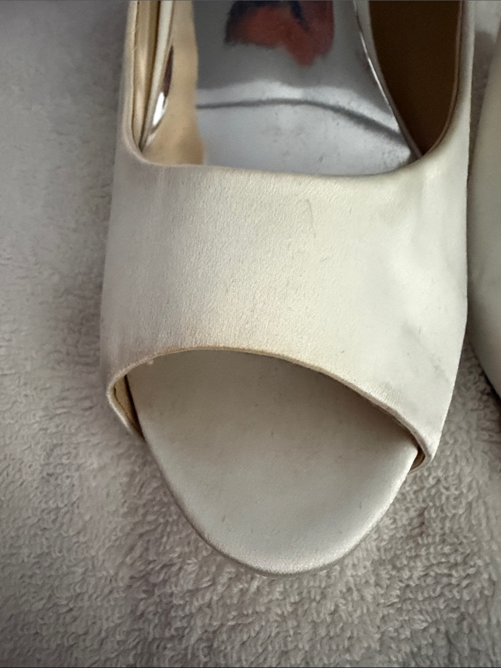 Badgley Mischka Ivory Satin Peep-Toe Pumps - Picture 4 of 6